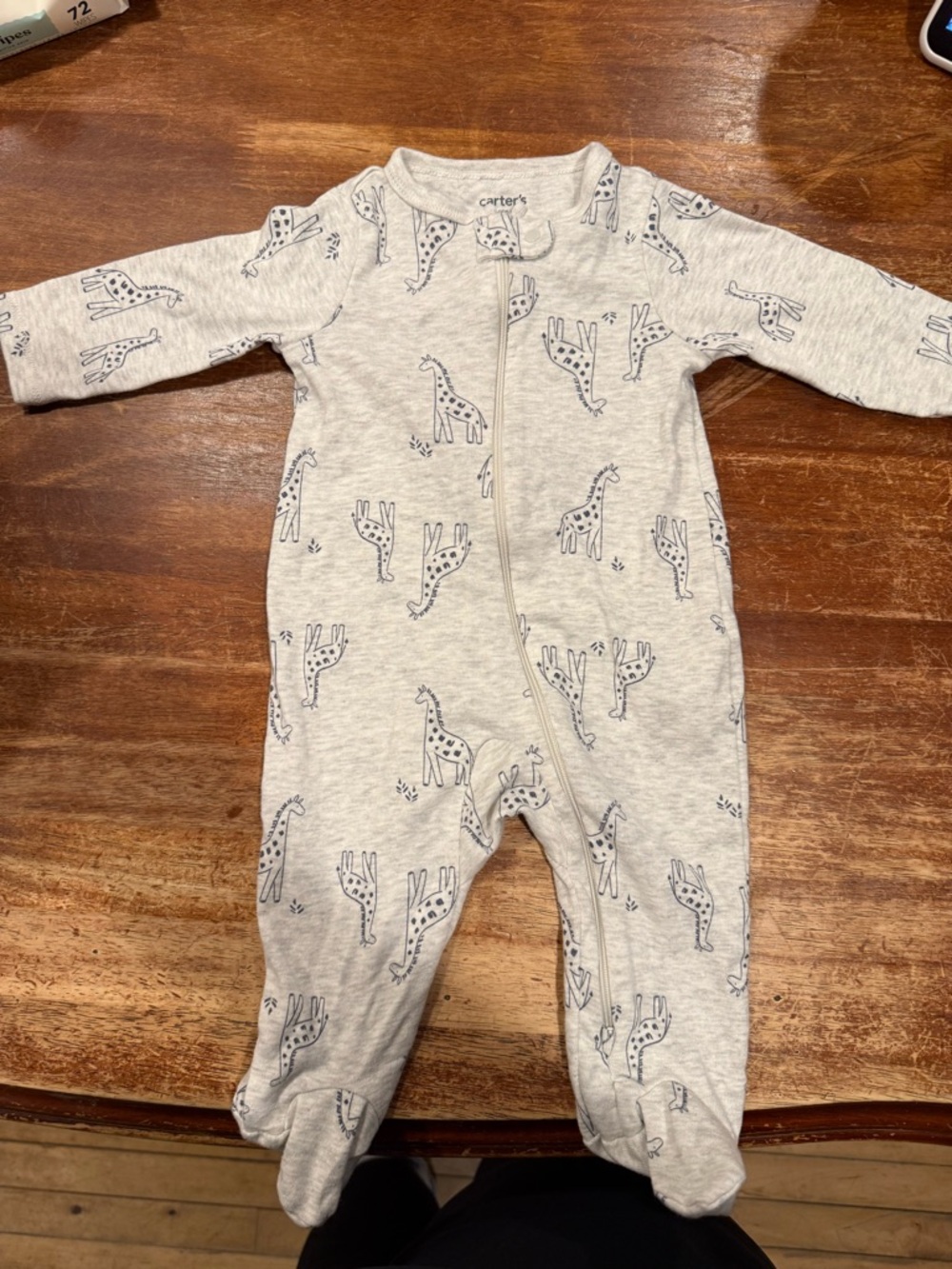 Carter's Light Gray Footed One-Piece with Navy Giraffe Print